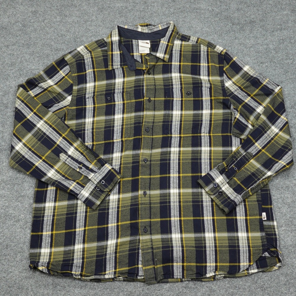 The‎ North Face Shirt Mens XXL Olive Green Plaid Long Sleeve Button Down Flannel